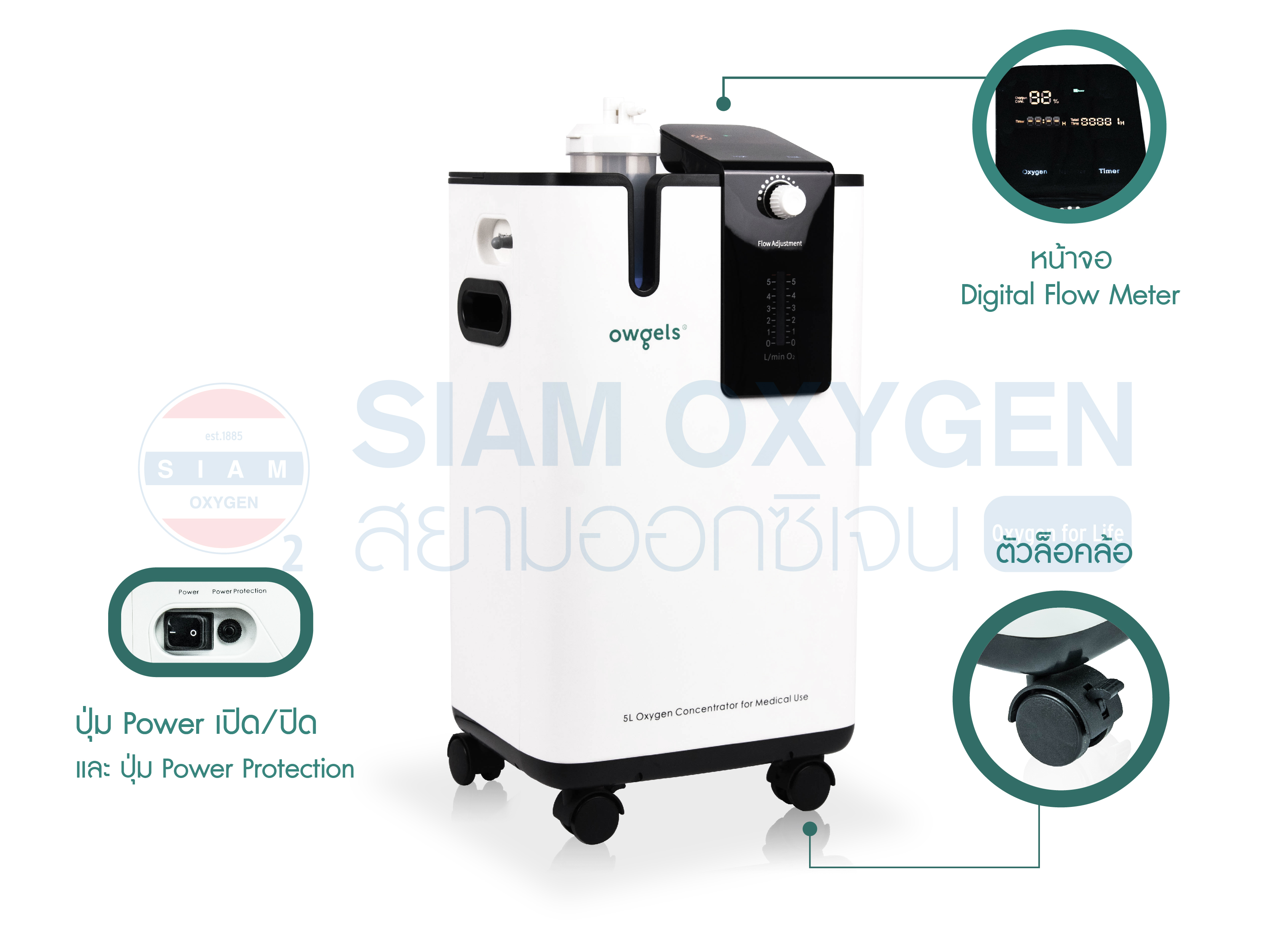 เครื่องผลิตออกซิเจน 5 ลิตร Owgels รุ่น OZ-5-01PW0 - รับประกัน 2 ปี
