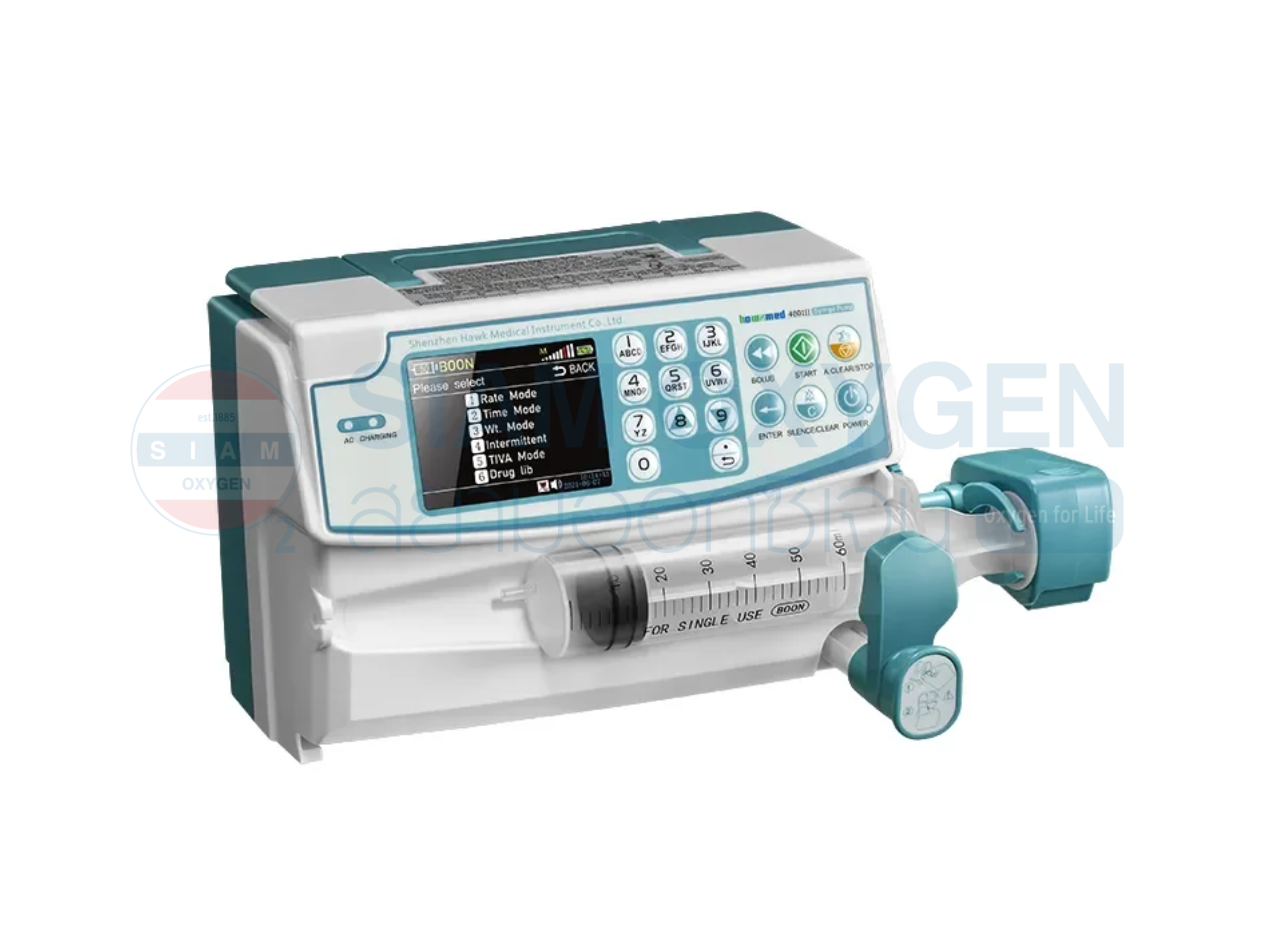 เครื่องควบคุมการให้สารละลายด้วยกระบอกฉีดยา Hawkmed syting pump รุ่น HK-400